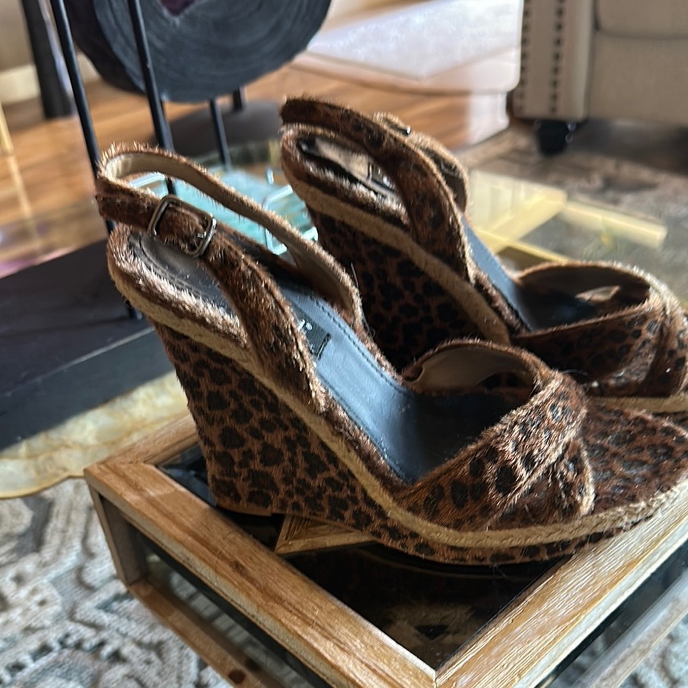 Cami Brown Leopard Cheetah Print Wedge Heels